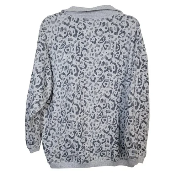 Aerie Cheetah Print 1/4 Zip Oversized Sweatshirt White Gray Women's Size Small - Picture 4 of 10